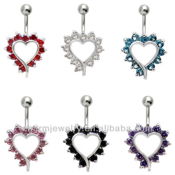 316L Surgical Steel 14 Guage Love Heart Belly Ring Navel Bar Barbell Stud Body Jewelry Piercing BER-006